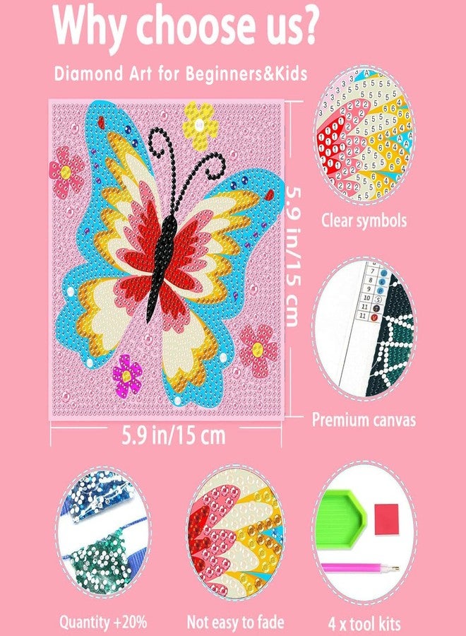 xackcme 4 PCS Butterfly Diamond Art Painting Kit for Kids, 5D Diamond Art Kits for Beginners, DIY Gem Rhinestone Full Drill Gem Painting Crafts for Girls Boys Ages 6-8-9-12 for Home Wall Decor (6x6 inch) - Image 2